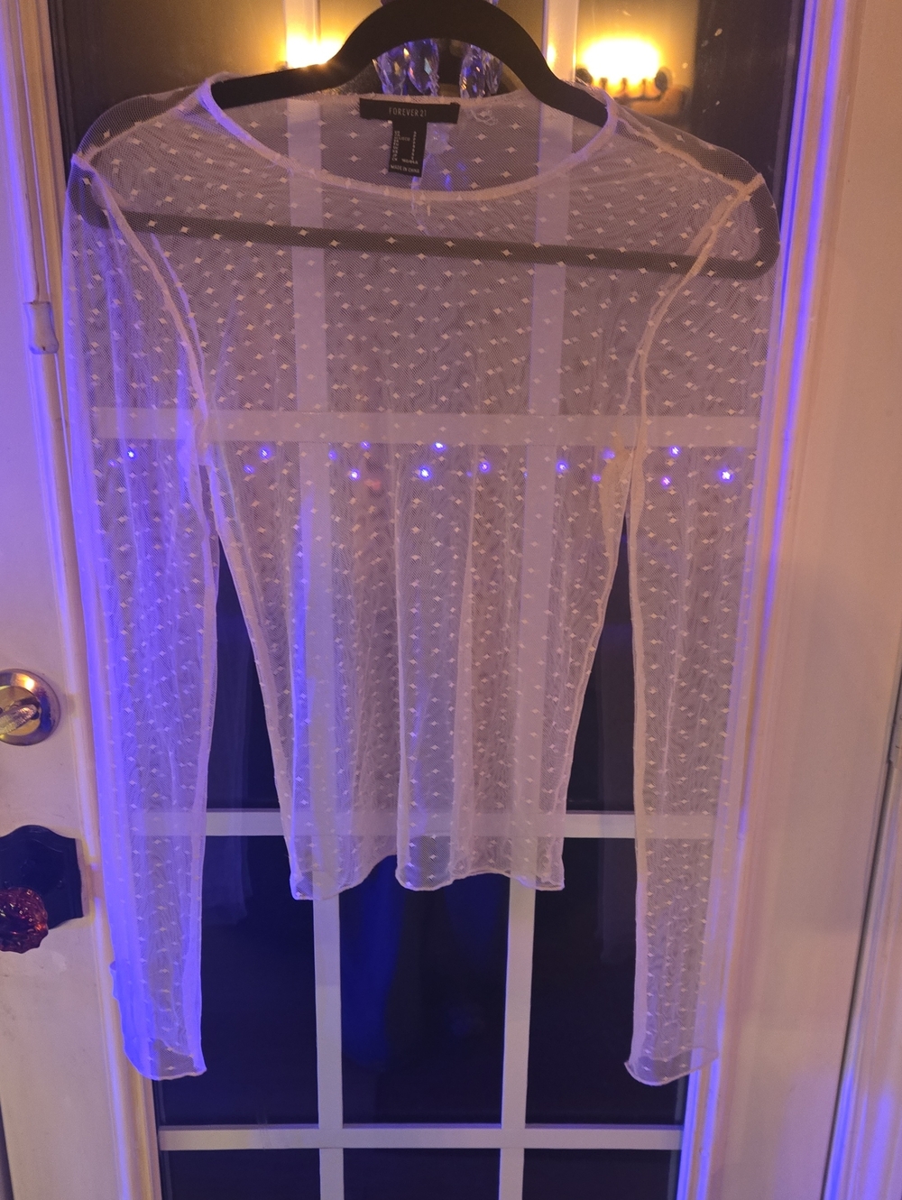 Forever 21 White Sheer Swiss Dot Long Sleeve Top